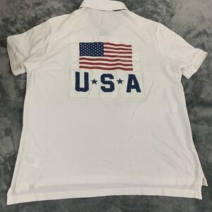 CHAPS Trump American Flag Mens Large USA White Cotton Polo shirt Freedom